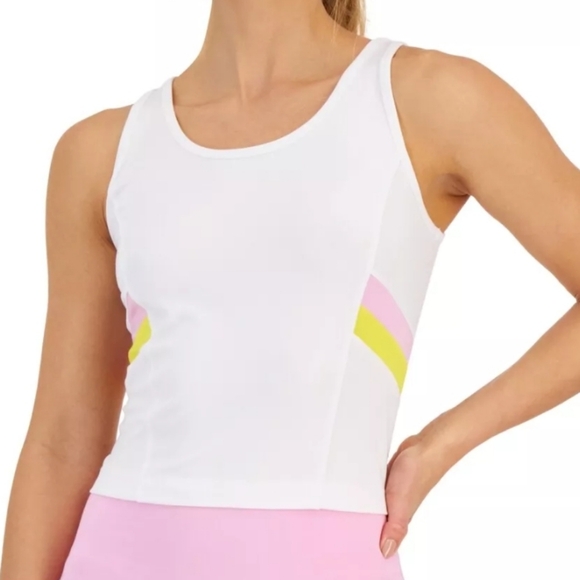 5/25 ❤️ Id Ideology Colorblocked Fitted Tank Top White Colorful Stripes - Picture 1 of 6